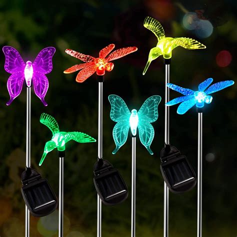 Solar Stake Lights Outdoor 6 Pcs Multi Color Changing Led Garden