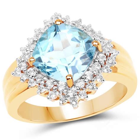 14k Yellow Gold Plated 433 Carat Genuine Swiss Blue Topaz And White