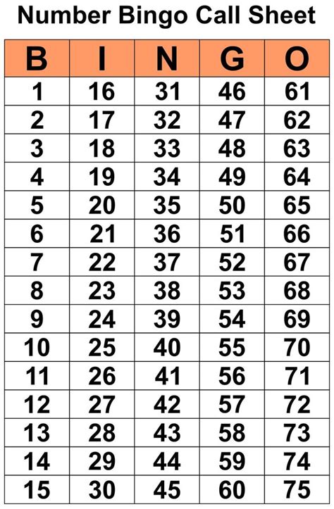 Printable Number Bingo Call Sheet Bingo Cards Printable Templates