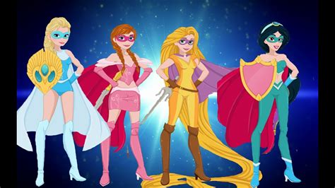 Disney Princesses As Superheroes Rapunzel Elsa Anna Ariel Jasmine
