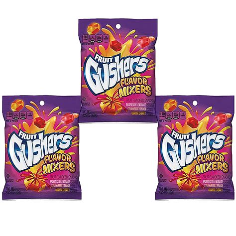 Fruit gushers are elongated hexagonal bipyramids filled with sugary ooze that were released in 1991. Flavor Mixers Fruit Gushers 3-Pack. Gluten-free, and full of Vitamin C. - Walmart.com - Walmart.com