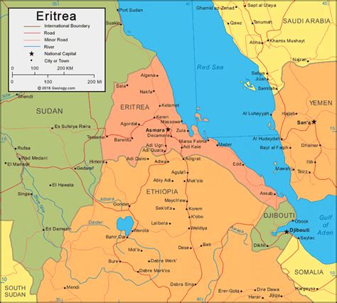 The country has a total area of 8,957.57 square miles (23200 km2). Eritrea Map and Satellite Image