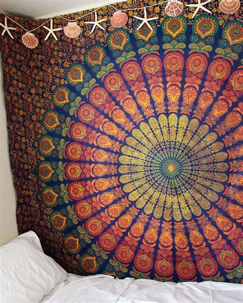 Cute tapestry creates the visual effect of a mural or very large painting, but with the convenience and portability of a blanket. Blue & Yellow Hippie Medallion Mandala Boho Tapestry Wall ...
