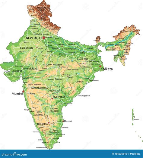 Mapa F Sico Detallado De India Con Etiquetado Ilustraci N Del Vector Ilustraci N De Delhi