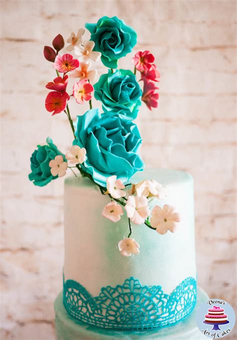 Turquoise Lace Wedding Cake Cake By Veenas Art Of Cakes