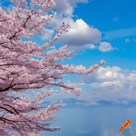 Cherry Blossoms In Aomori Japan Under A Blue Sky On Craiyon