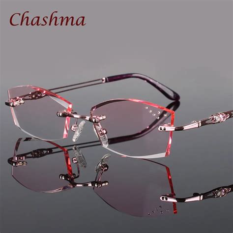 buy chashma brand pure titanium fashionable lady eye glasses diamonds rimless