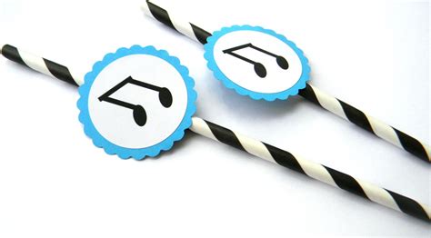 12 Music Note Party Straws Music Theme Band Party Stripe Etsy Music