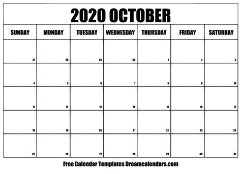 October 2020 Calendar Free Printable With Holidays And Observances