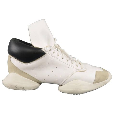 Rick Owens Adidas Size 105 White And Black Leather Split Sole Sneakers