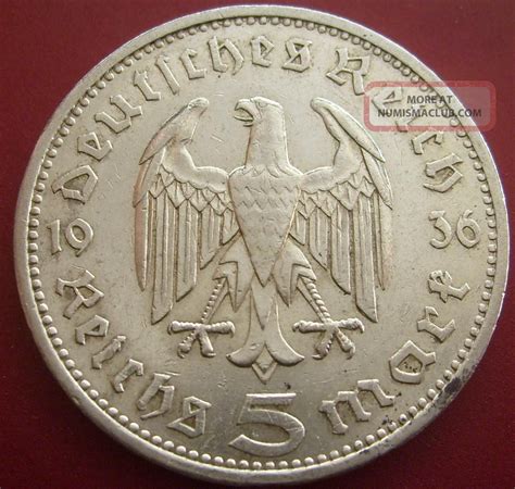 Wwii Antique Germany 5 Mark 1936 A Berlin Silver German Coin Big Eagle