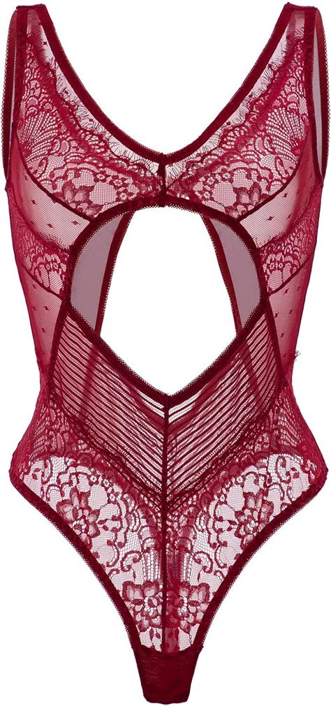 Amazon Com Lingerie For Women Teddy Lace Bodysuit Sexy Fishnets