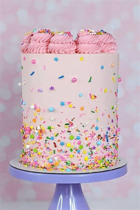 Light Pink Buttercream Funfetti Cake With Sweets And Treats Sprinkles