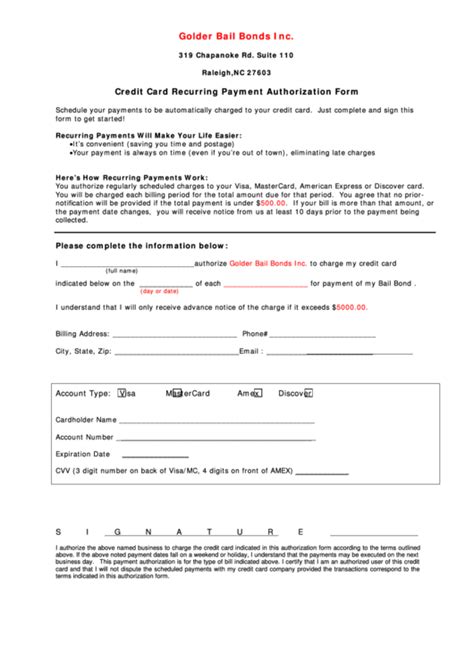 Maybe you would like to learn more about one of these? Credit Card Recurring Payment Authorization Form printable pdf download