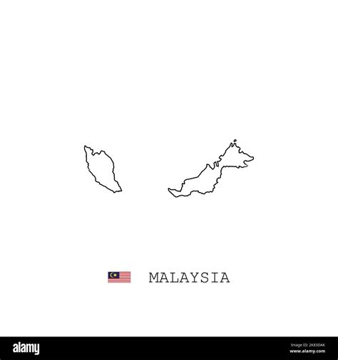 Malaysia Vector Map Outline Line Linear Malaysia Black Map On White