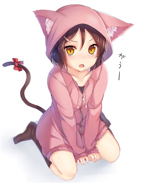 Neko Cute Cat Ears Tail Girl Art Beautiful Pictures