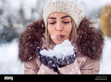 Christmas Magic Girl Blowing Beautiful Magic Snow Stock Photo Alamy