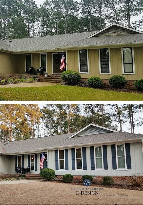 A specially formulated paint that will give you an old world feel with a fresh coat of paint this home overlooks some giant live oaks across the street that i'll post pics of in our… Before and after red brick ranchhouse with Sensible Hue siding and Cyberspace shutters and front ...
