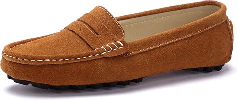 Sunrolan Rebacca Womens Suede Leather Driving Moccasins Slip On Penny