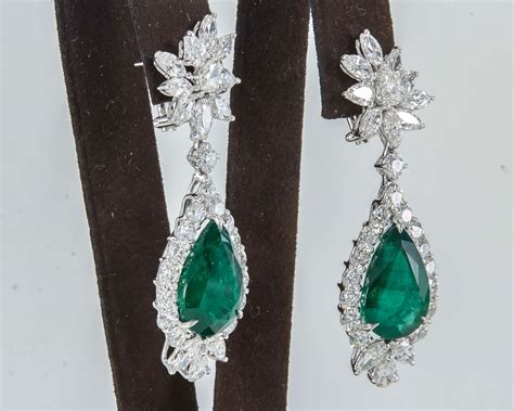 Emerald Diamond Platinum Drop Earrings For Sale At 1stdibs