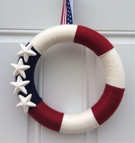 Items Similar To Patriotic Yarn Wreath Fourth Of July Wreath Stars