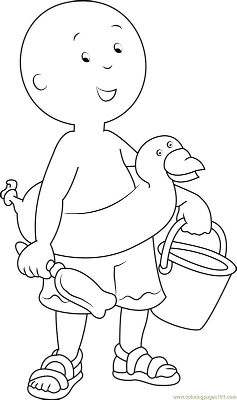 Caillou on Beach Coloring Page for Kids - Free Caillou Printable