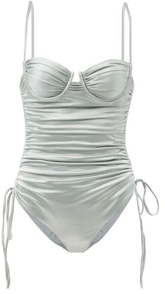 Isa Boulder Nina Ruched Metallic Swimsuit Silver Shopstyle One