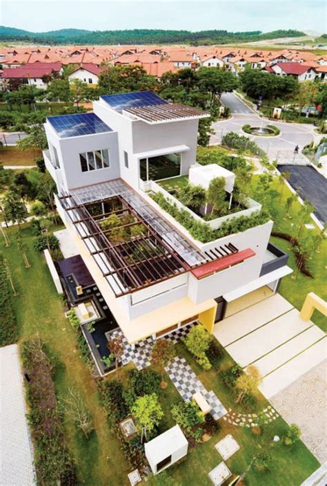 Tropical House Design With Cool Rooftop Garden And Canopy Setia Eco