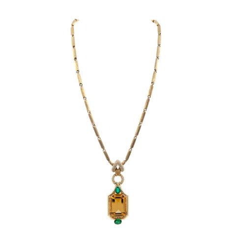 Henry Dunay Citrine Emerald Diamond Yellow Gold Necklace At 1stdibs