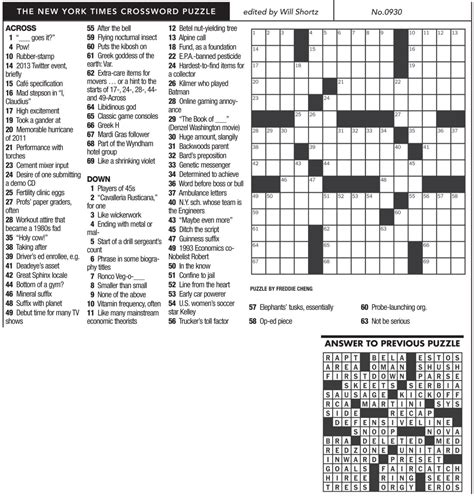 There is a world of online there is a world of online free online crosswords to choose from and finding the best sites is usually easy. NY Times crossword 0930 | Mountain Xpress