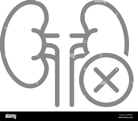 Kidneys With Cross Checkmark Line Icon Diseased Internal Organ Symbol
