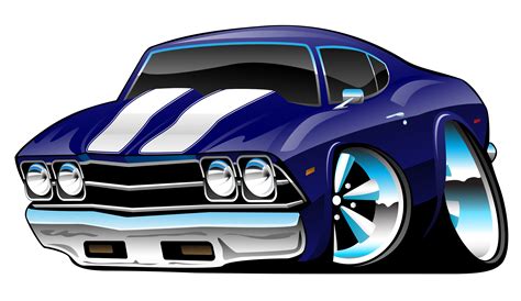 Classic American Muscle Car Cartoon Deep Blue Vector