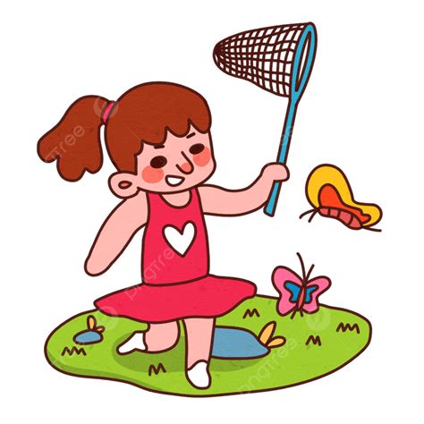 Butterfly Girl Catch Butterfly Butterfly Play Png Transparent