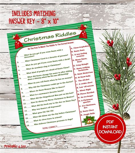 Christmas Riddle Game Diy Holiday Party Game Printable Etsy