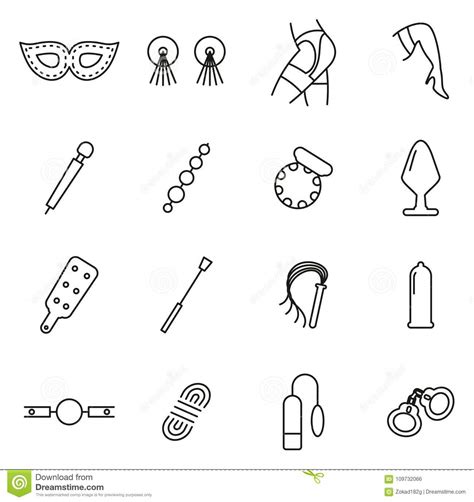 adult sex toys or adult pleasure toys icons thin line vector illustration set stock vector