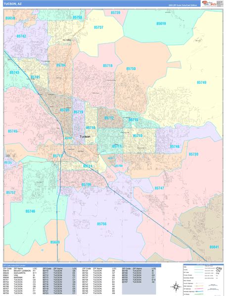 Tucson Arizona Zip Code Maps Color Cast