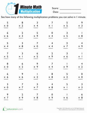 1-Minute Multiplication | Math addition worksheets, 2nd grade math