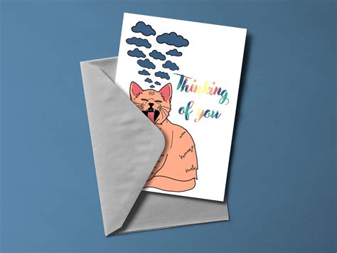 Thinking Of You Cat Themed Greeting Card Etsy