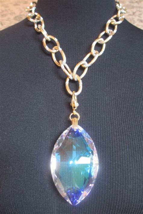 Large Marquis Almond Crystal Prism Chunky Gold With Silver Etsy