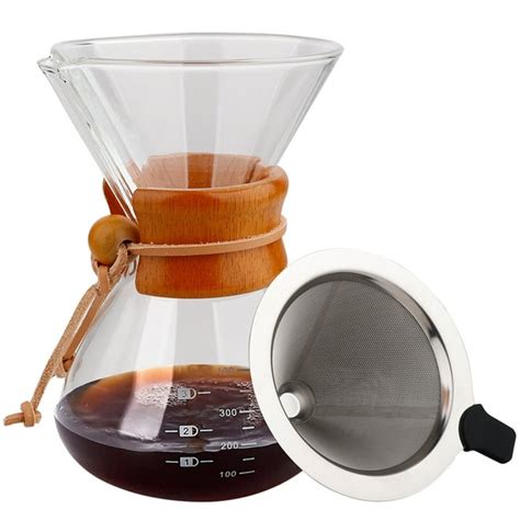 Classic Glass Hand Drip Coffee Maker Pot Style Pour Over 400ml W