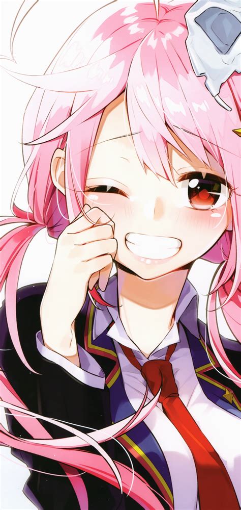 Download 1080x2280 Pink Hair Anime Girl Smiling Wink