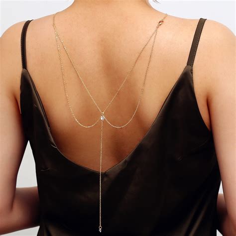 Sale Women Long Necklace Body Sexy Chain Bare Back Gold Silver Gold