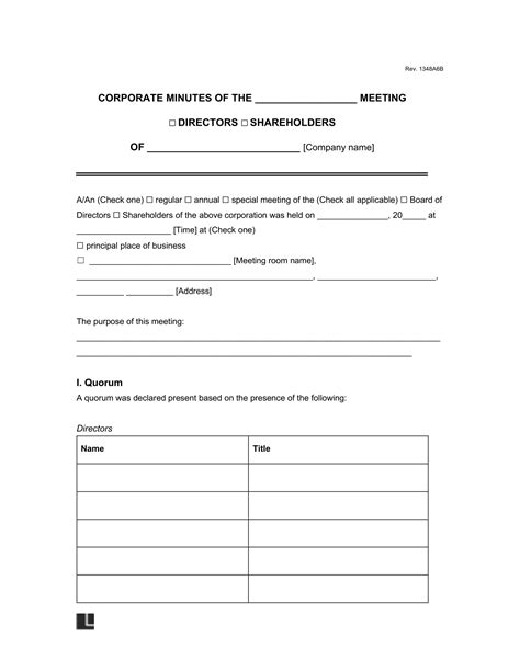 Free Corporate Minutes Template Pdf And Word