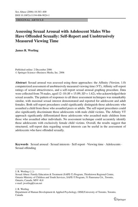 pdf assessing sexual arousal with adolescent males who have offended sexually self report and