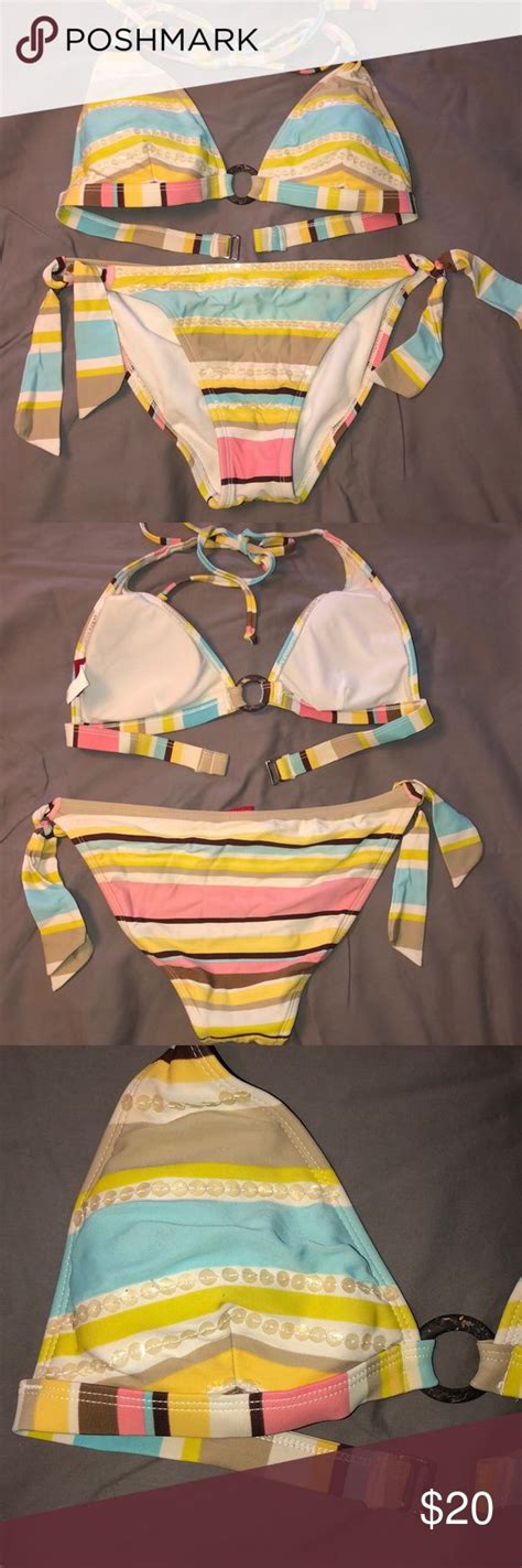 Hotkiss Multi Colored Striped Halter Bikini Set Halter Bikini Set