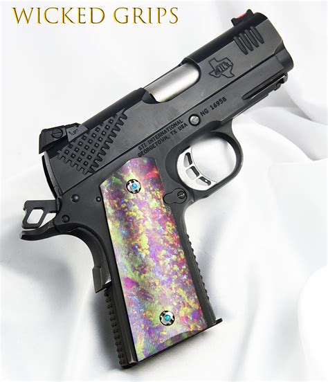 Custom 1911 Officers Compact Pistol Grips Opal Wicked Grips Custom