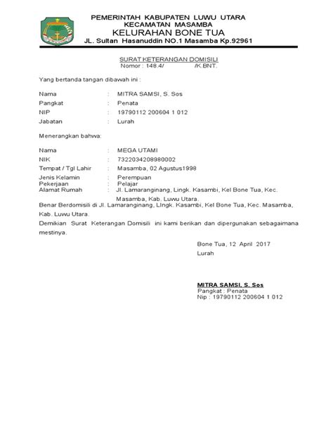 Surat Keterangan Domisili - Contoh Surat