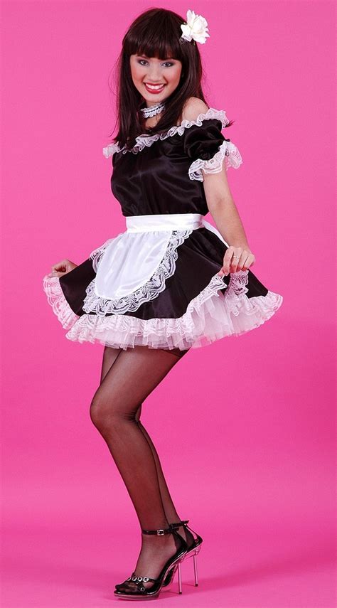 Brunette French Maid Wearing Black Sheer Stockings And Black Sandal