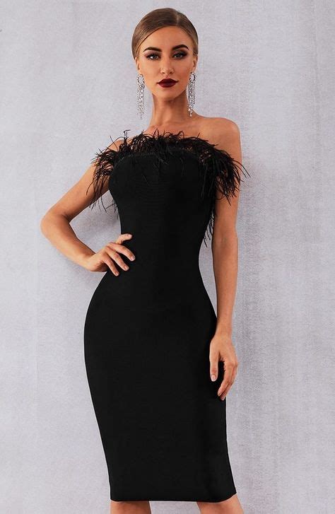 Strapless Dress Black Feather Bodycon Dress Strapless Bodycon Dress Club Party Dresses
