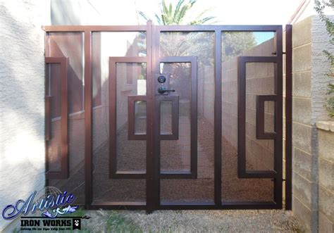 Modern style iron gate handle design. Modern Style Wrought Iron Gate with Perforated Metal ...